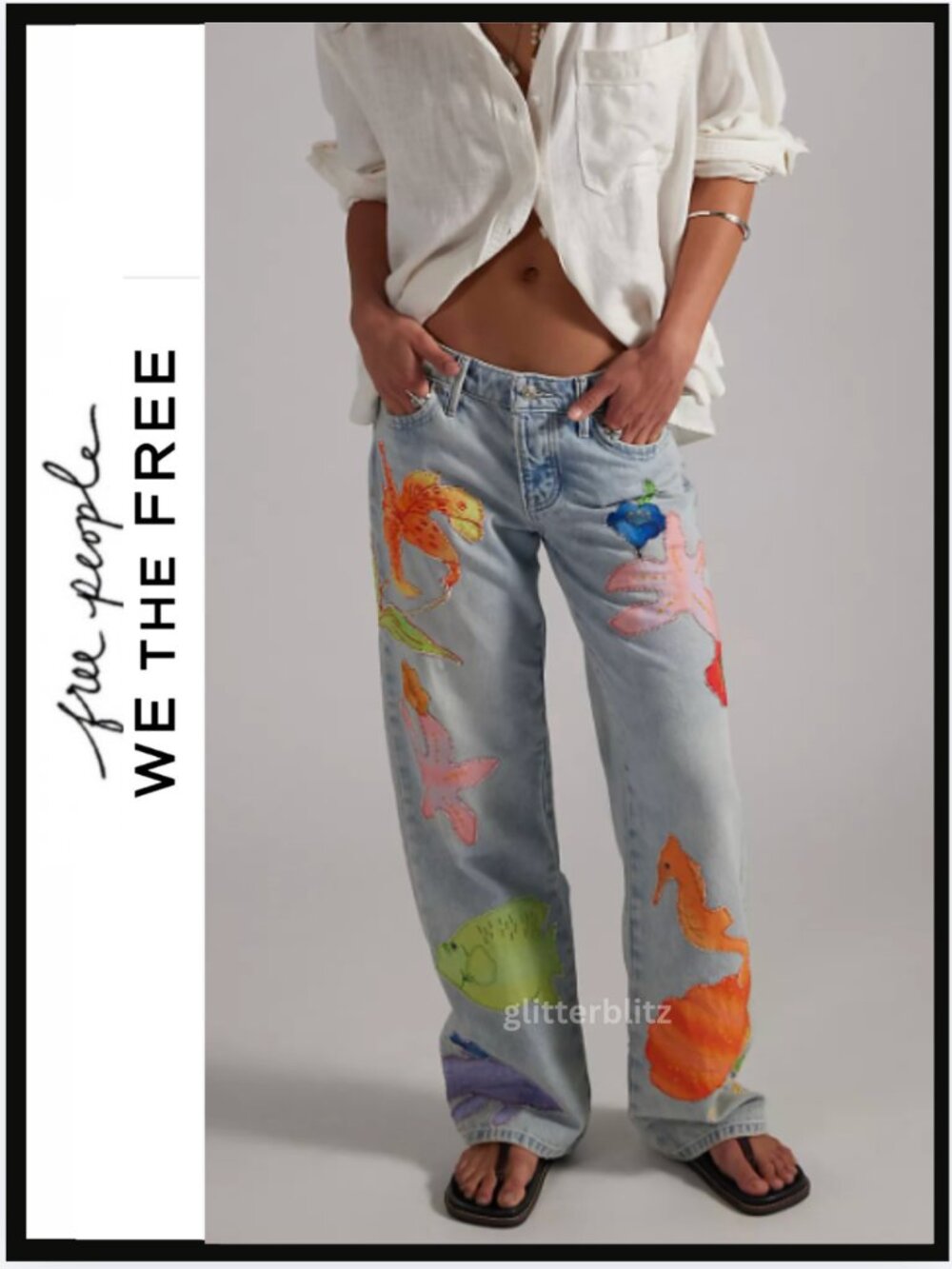 Free People We the Free Surfside Patchwork Jeans Size 27 NWT
